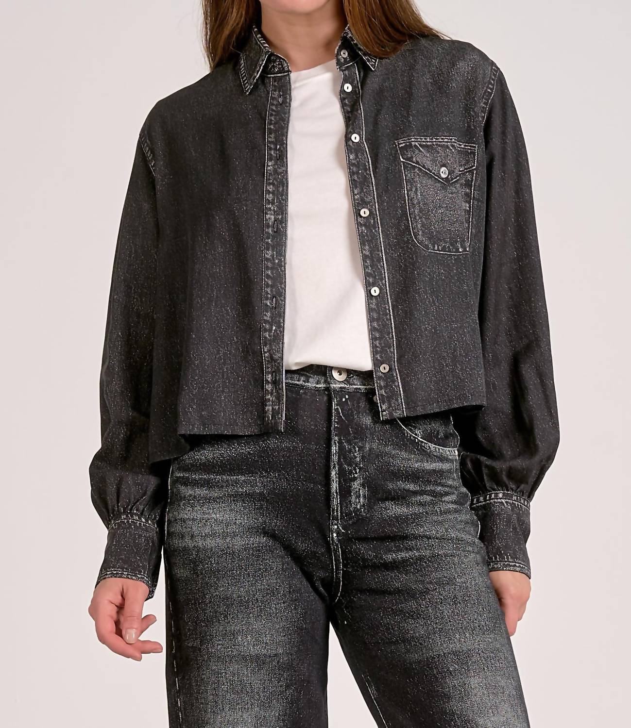 

ELAN Рубашка с длинными рукавами на пуговицах, серого цвета