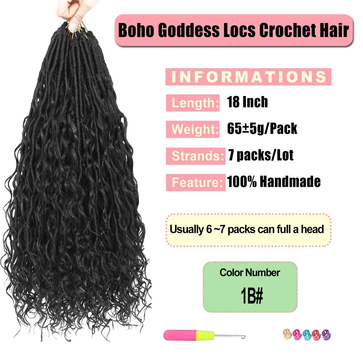 Искусственные дреды «Goddess Locs» для плетения от Goddess Locs Renjoing, 1B — фото 2