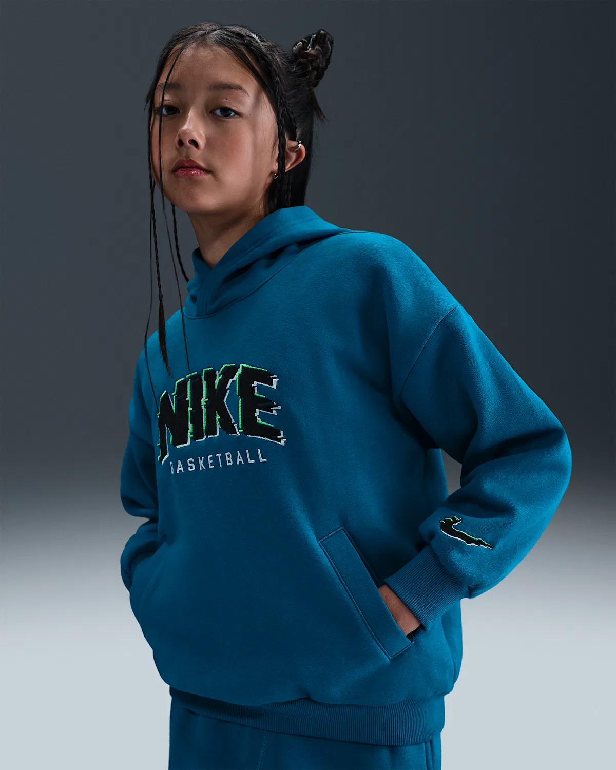 Детская флисовая худи-пуловер Nike Culture of Basketball, Green Abyss/Black