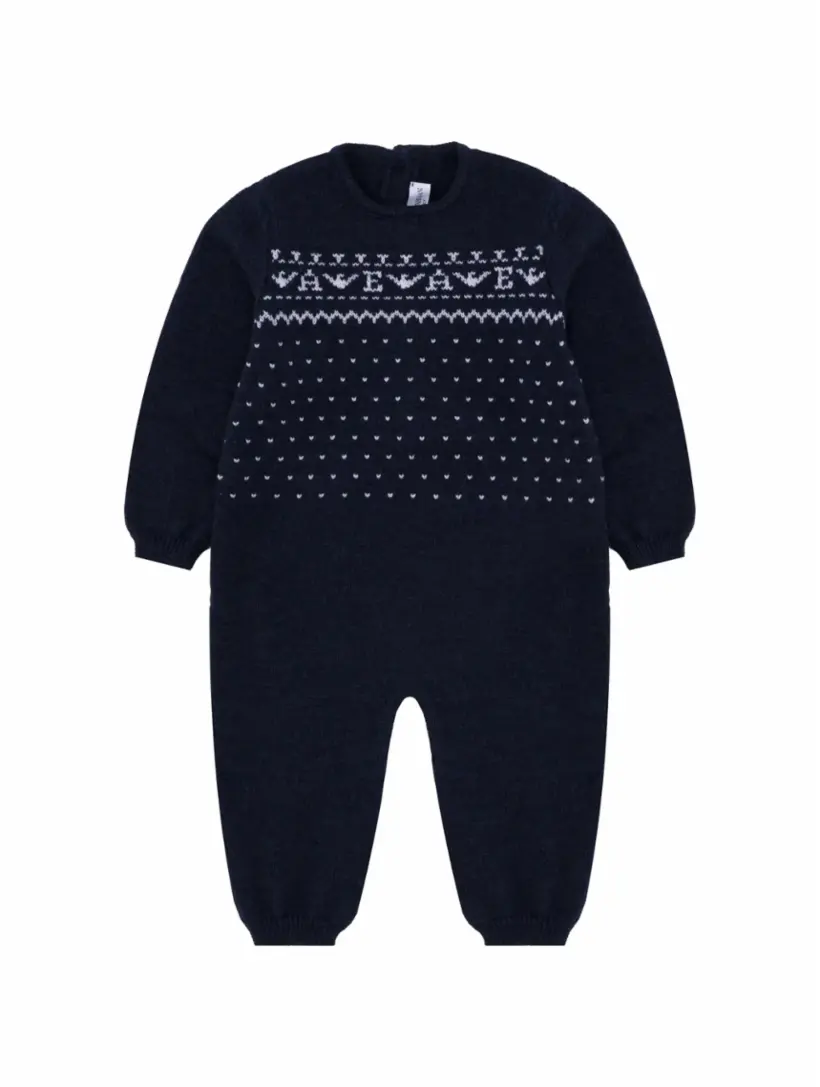 

Шерстяное боди с принтом EMPORIO ARMANI, тёмно-синий