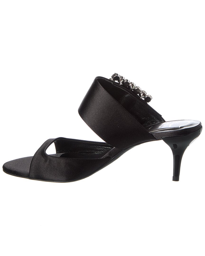 Roger Vivier Sabot Buckle Strass Satin Sandal, черный — фото 2