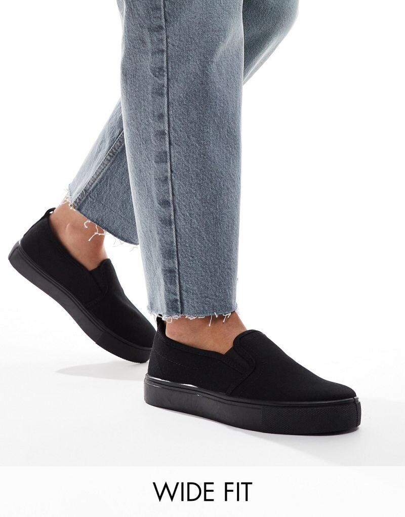 

Черные слипоны в горошек ASOS DESIGN Wide Fit