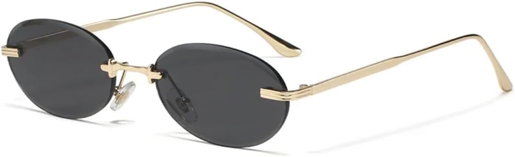 

Ретро-модные безободковые панк-солнцезащитные очки овальной формы для женщин и мужчин, винтажные солнцезащитные очки с защитой от УФ-излучения UV400 для использования на открытом воздухе SZVVBKK, Gold Black