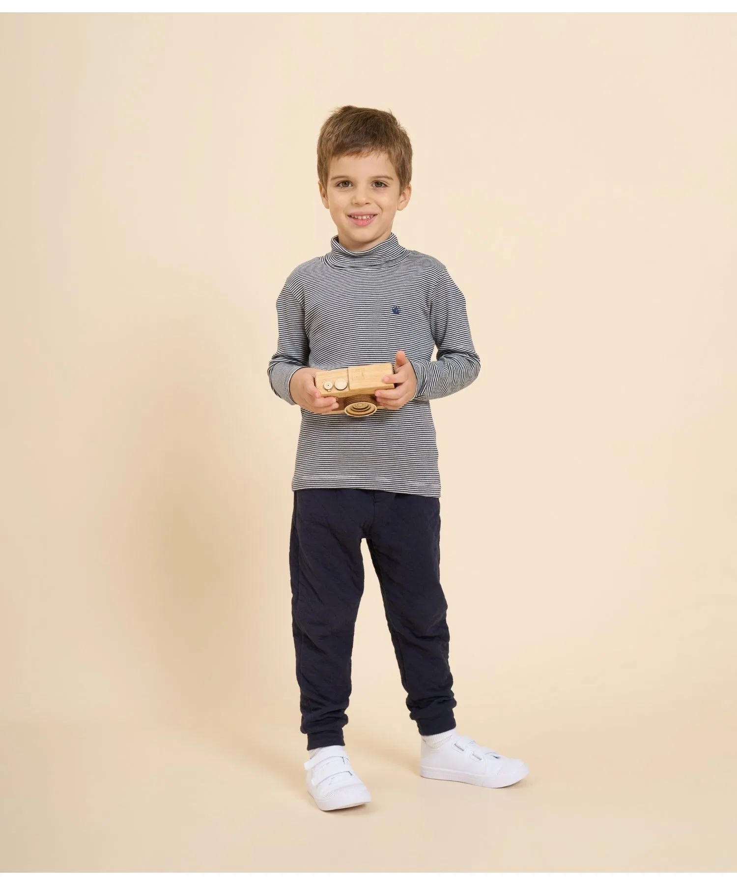 Детская футболка с длинным рукавом Petit Bateau в полоску, тёмно-синяя
