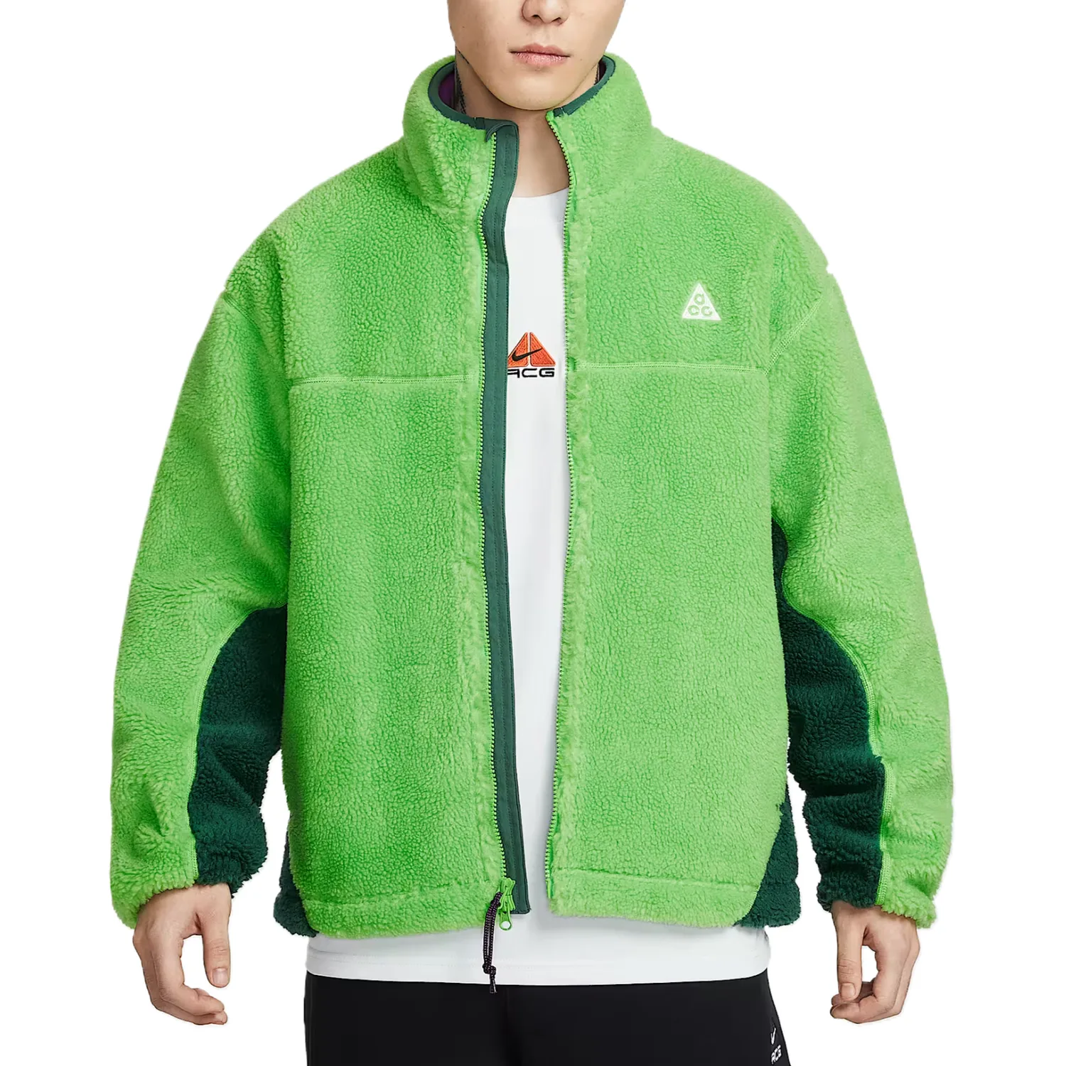 Nike Куртка ACG мужская с воротником стойкой в цветах ярко-зеленый, зеленый пихта, ярко-фиолетовый, горный белый