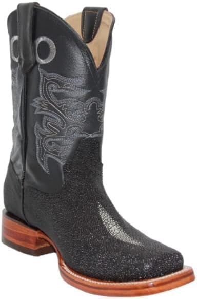 

Мужские ковбойские ботинки из натуральной кожи с тиснением под ската, черные, с кожаной подошвой, 25 см вышитый голенище, 3 см западный каблук, без застежки, средняя ширина, прочные комфортные ботинки для ранчо, родео и фестивалей Generic