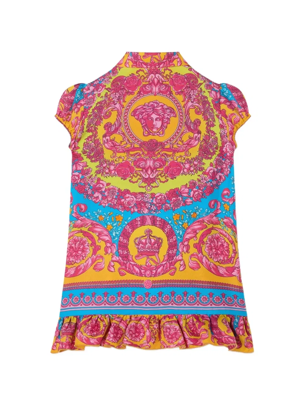 Детское платье из шелкового твила с принтом Versace Kids, желтый — фото 2