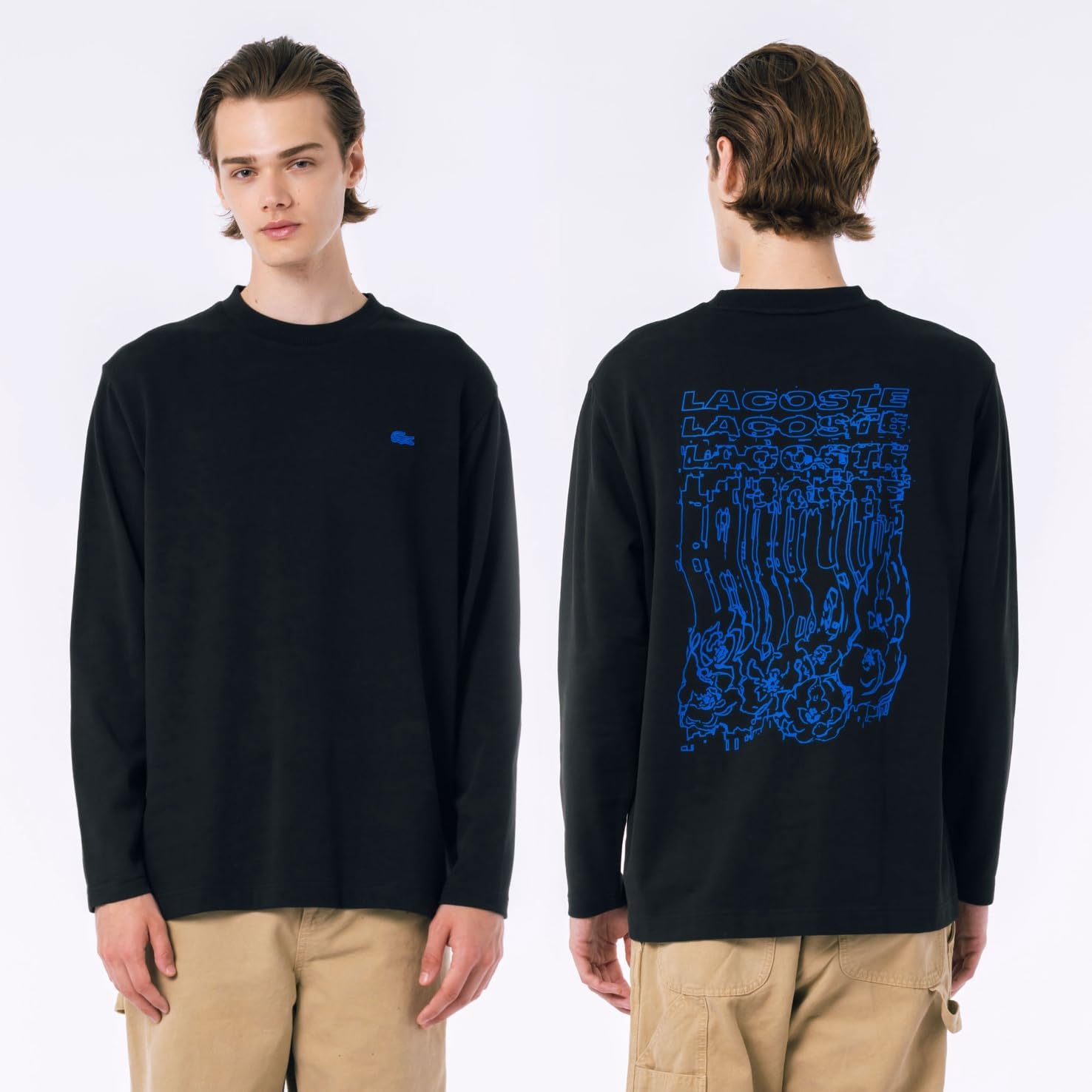 Мужская флисовая футболка Lacoste с официальным принтом на спине TH9389-99, черный — фото 2