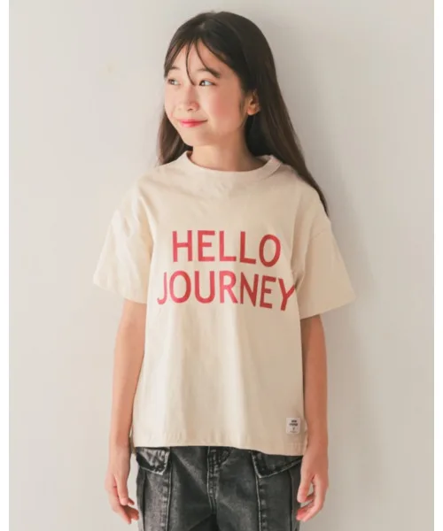 Детская футболка HELLO JOURNEY с принтом jeans-b молочного цвета