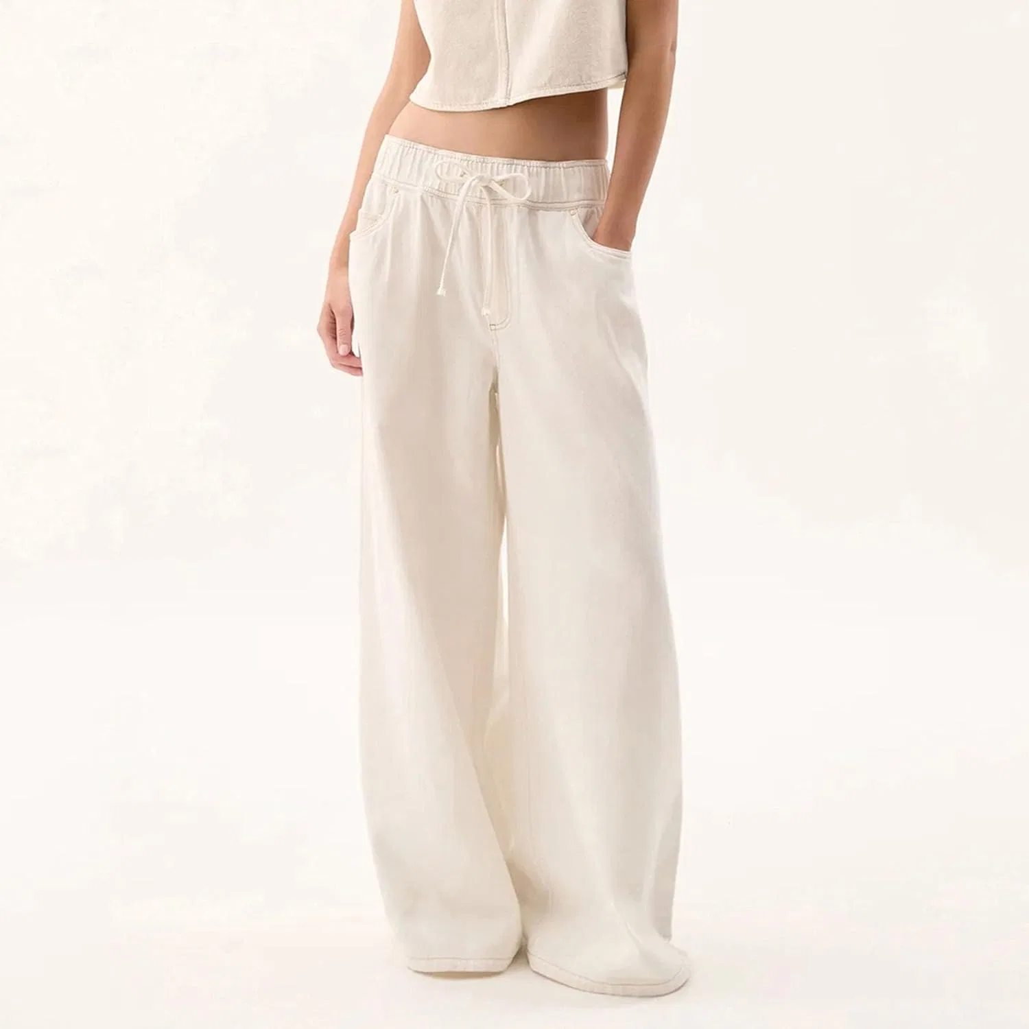 Джинсы свободные, High Waist, белый — фото 4