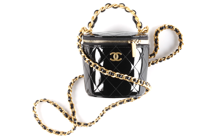 

CHANEL 22A Ранняя осень, сумка-ведро из лакированной телячьей кожи, сумка-ведро Prosperity, стандартная женская, черная