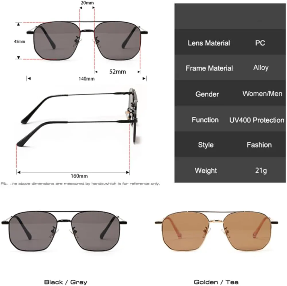 

Ретро солнцезащитные очки с двойной перемычкой и металлической оправой для женщин и мужчин, с прозрачными линзами Ocean и защитой от УФ-излучения UV400 TVTBBVV, 7