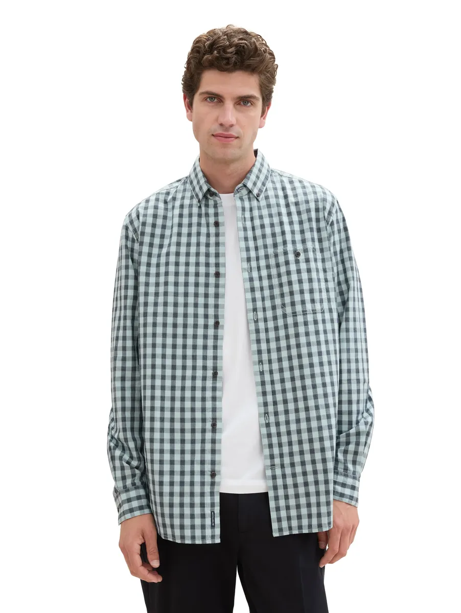 

TOM TAILOR рубашка в клетку "Виши" с планкой на пуговицах, цвет Dusty Mint Blue Vichy Check