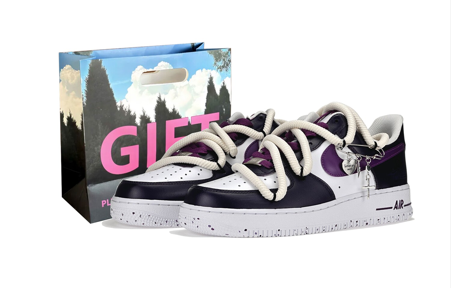 

Кроссовки Nike Air Force 1 Skateboarding Shoes Men Low-top White/purple, фиолетовый