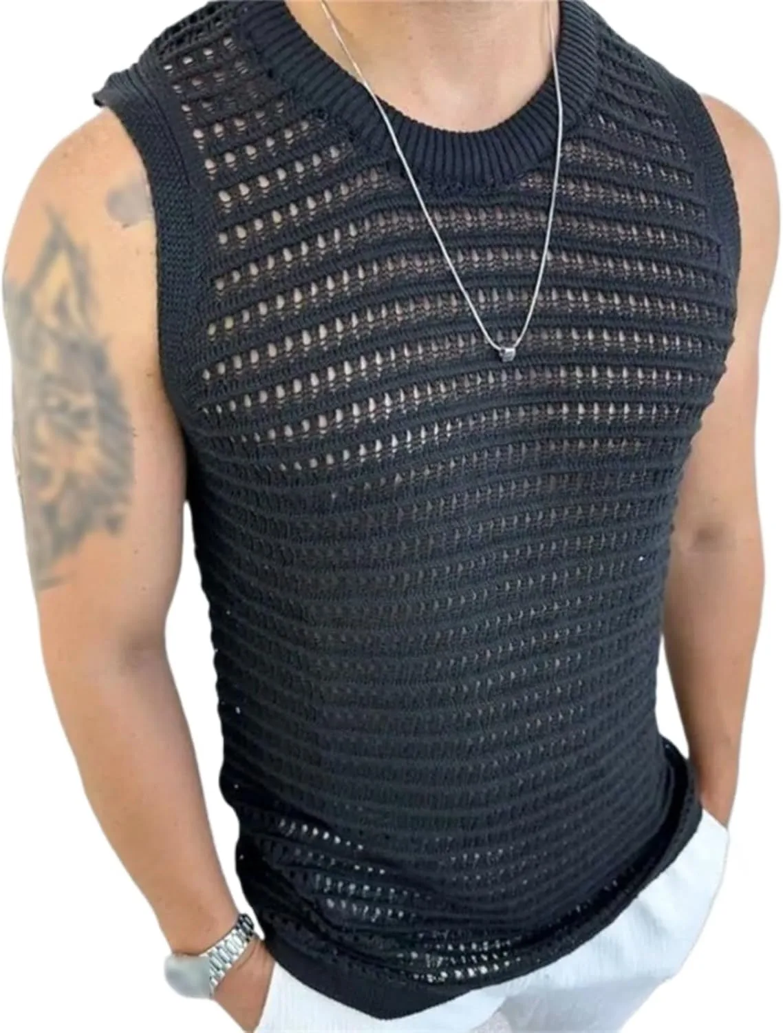 

Мужской топ с ажурной вязкой без рукавов VgueElegc