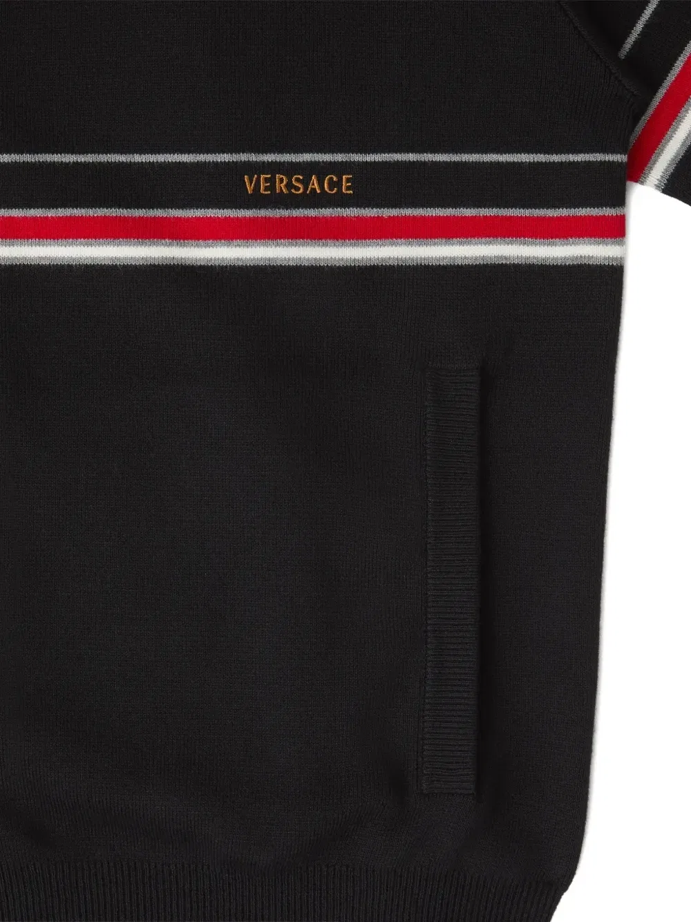 Трикотажный кардиган на молнии с вышитым логотипом VERSACE, черный — фото 3