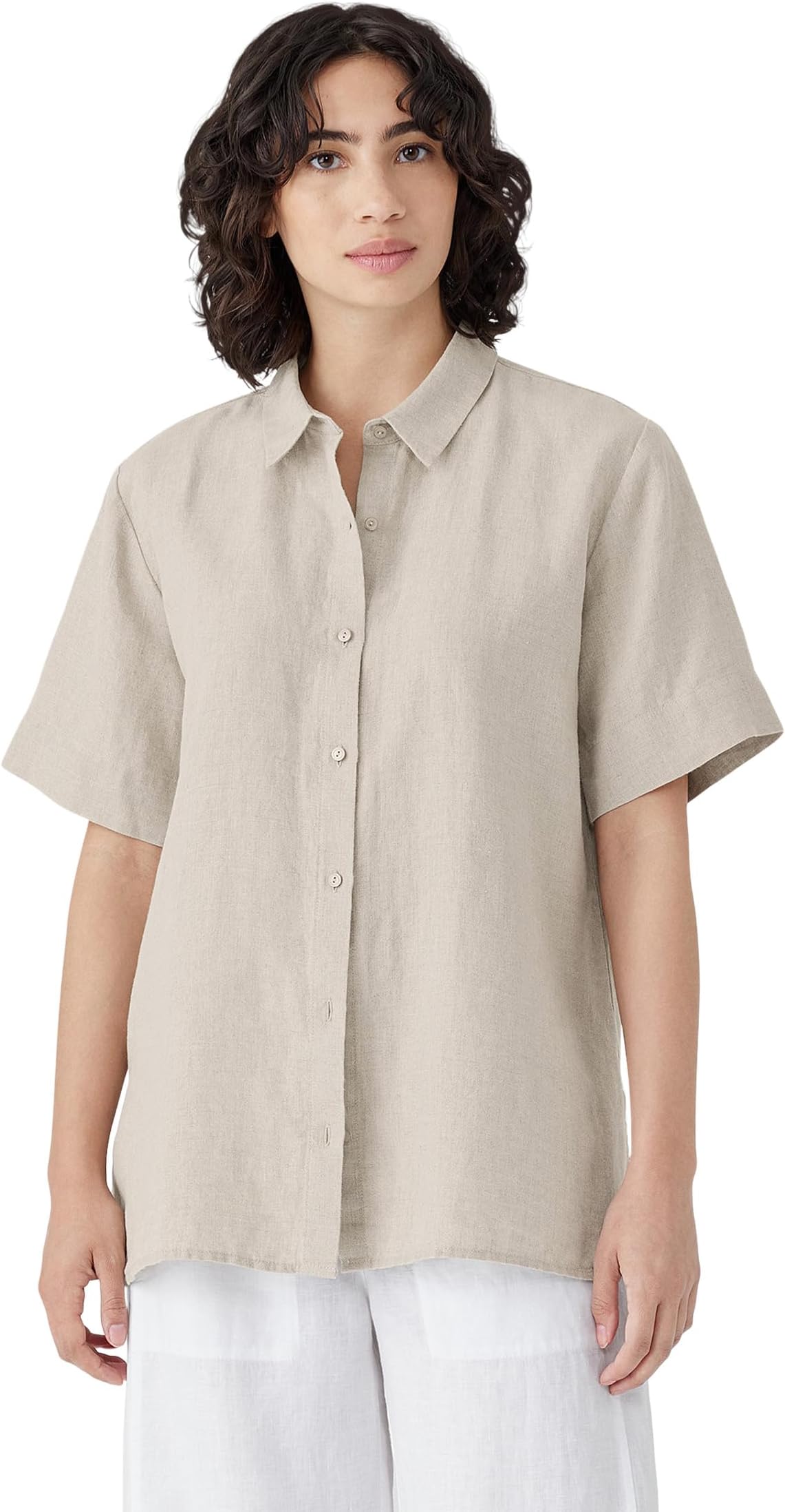 

Рубашка Eileen Fisher Short Sleeve Long Shirt, цвет Undyed Natural
