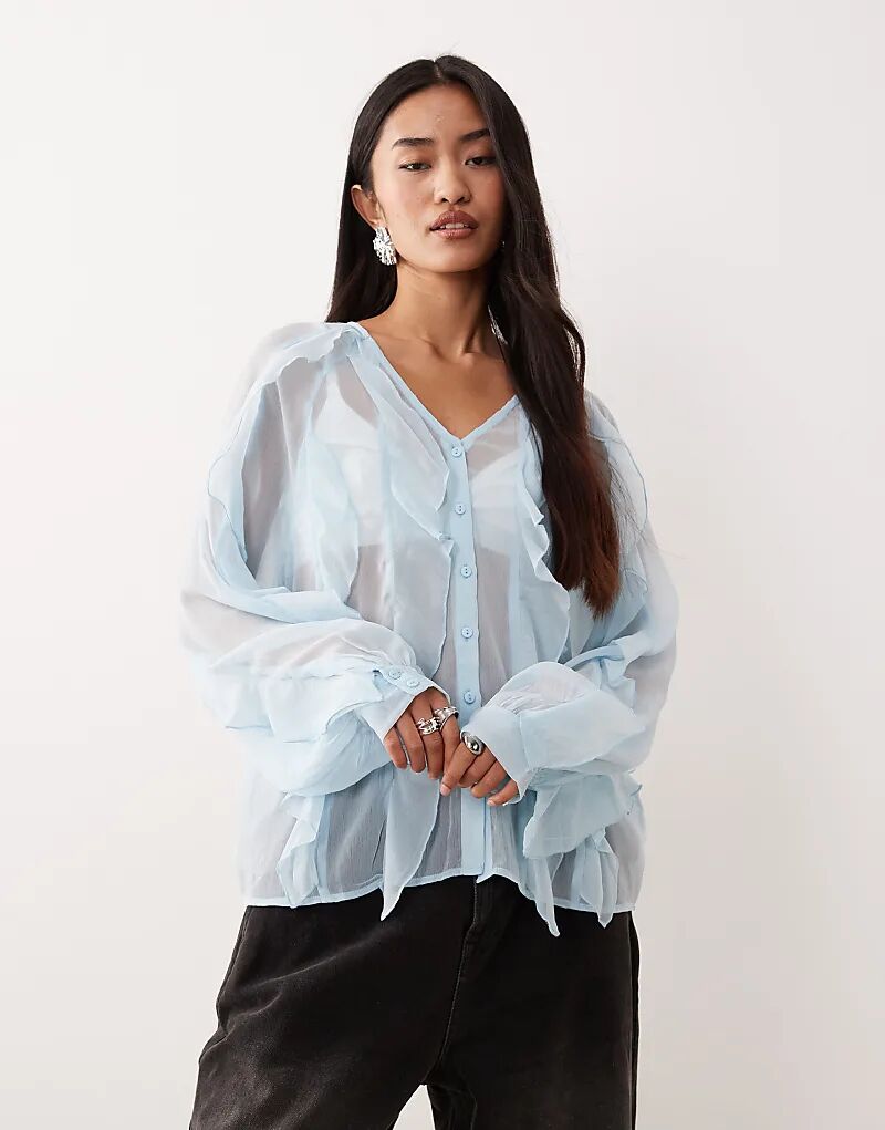 

Блузка Vila boho с длинными рукавами и оборками светло-голубого цвета