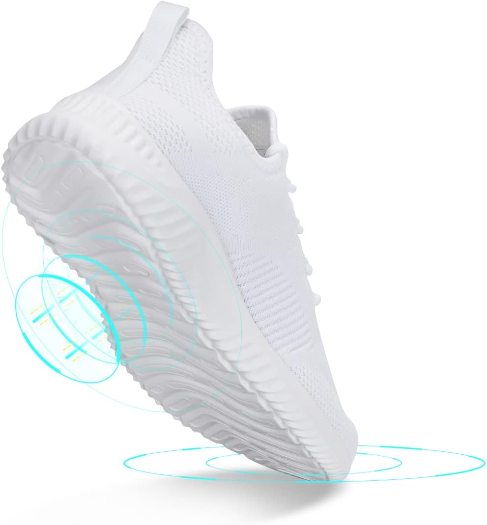 Кроссовки Flysocks для мужчин с легкой посадкой, нескользящие кроссовки, легкие дышащие сетчатые кроссовки для повседневной носки, тенниса, бега и ходьбы, белый — фото 4