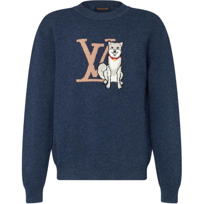 

Louis Vuitton Мужской синий свитер с круглым вырезом, средней жесткости