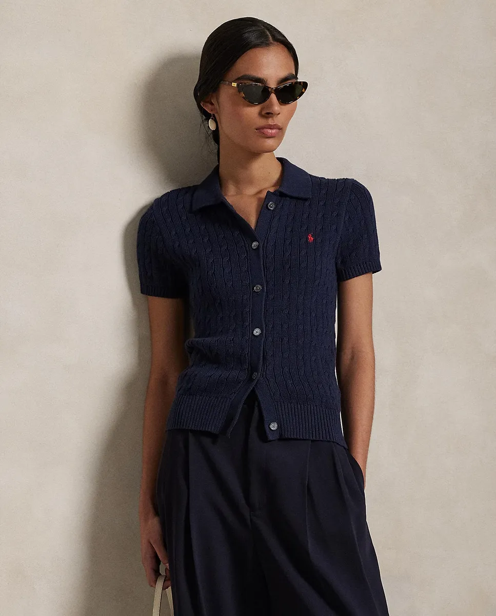 

Женский хлопковый кардиган с короткими рукавами Polo Ralph Lauren, тёмно-синий