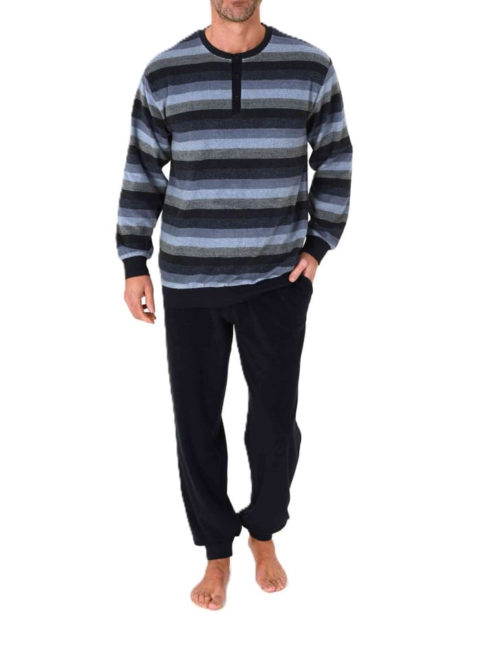 

NORMANN Пижамный комплект с длинными рукавами из эластичной махровой ткани с манжетами, синий