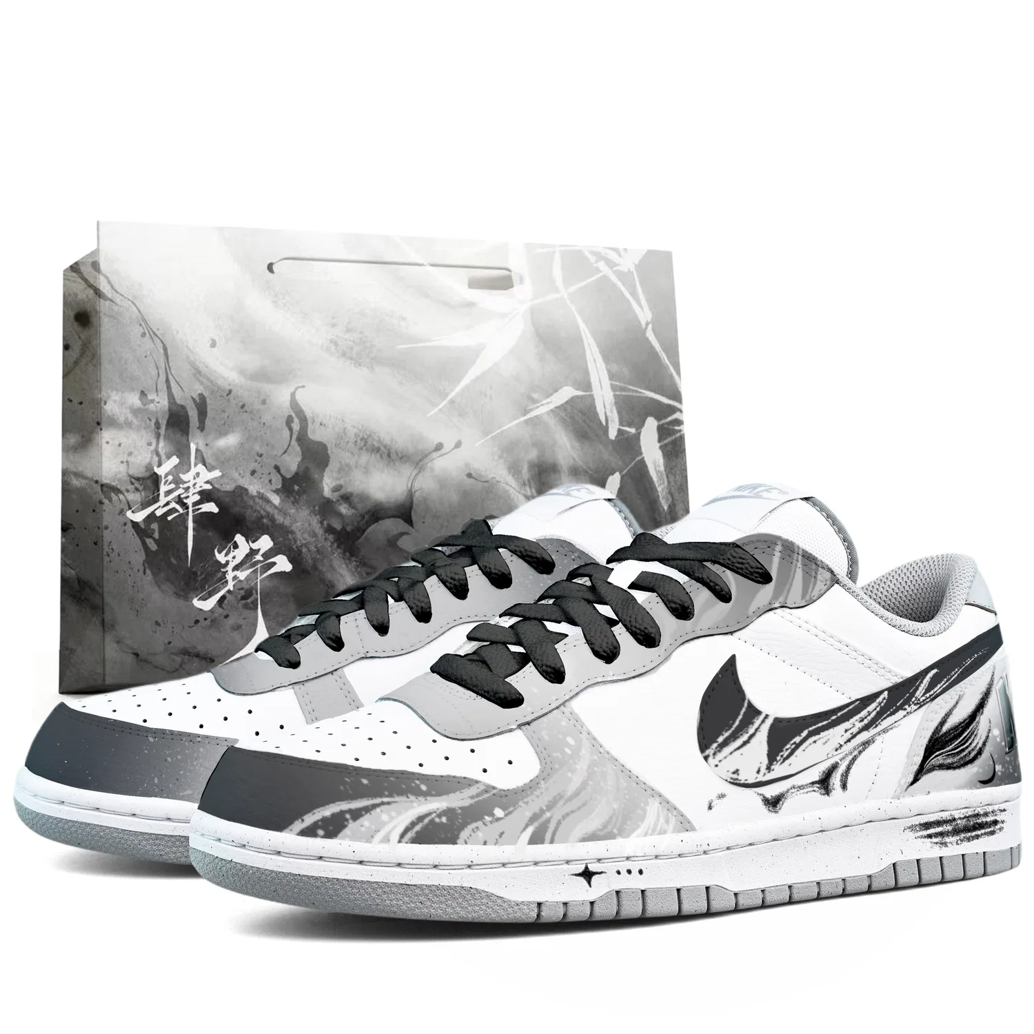 Кроссовки Nike Dunk с дизайном жидкая чернила бело-черные