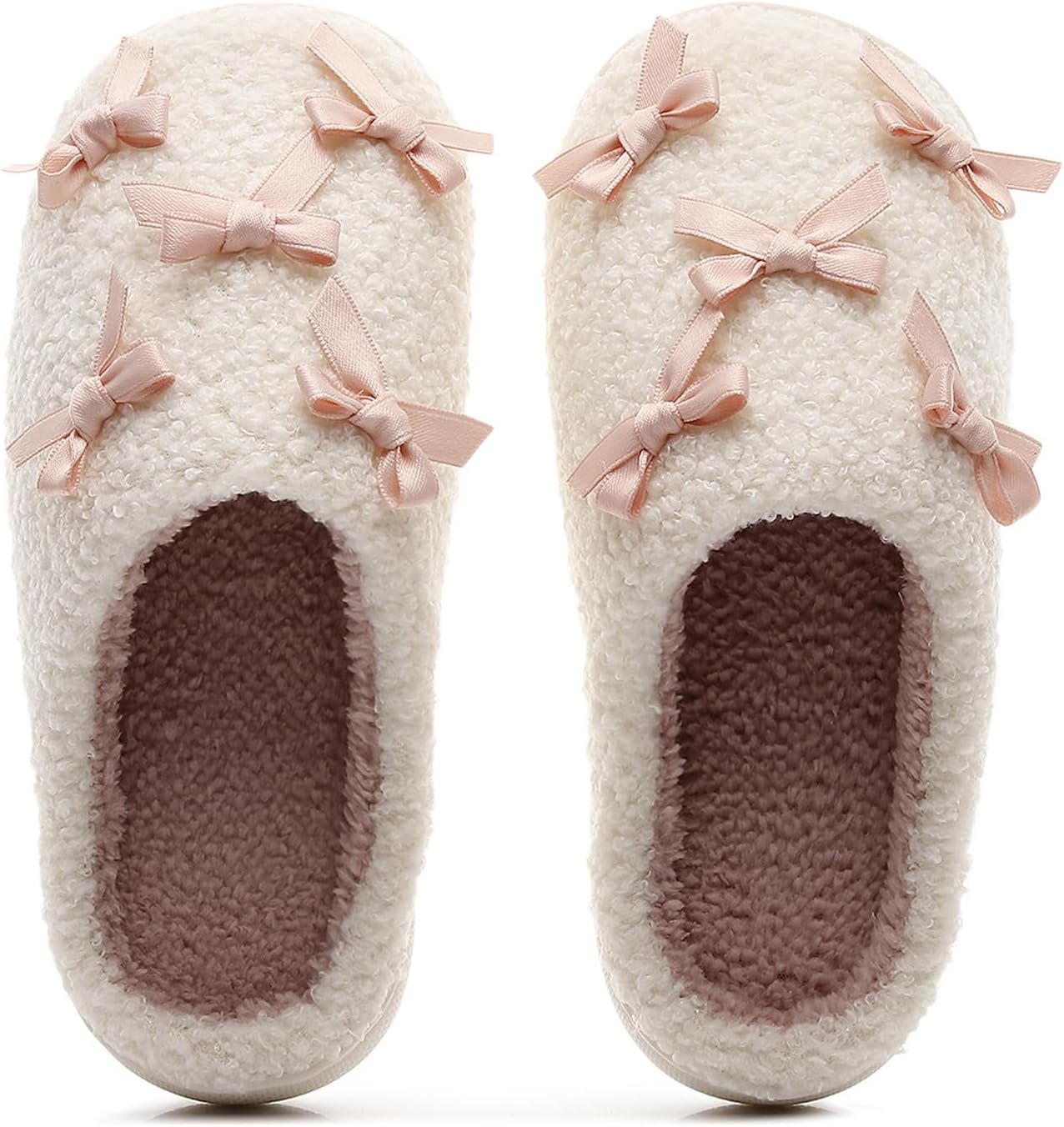 

Женские и мужские домашние тапочки с элегантным бантиком, удобные плюшевые теплые тапочки, легкие, с нескользящей подошвой, для дома и улицы Oukisam, белый