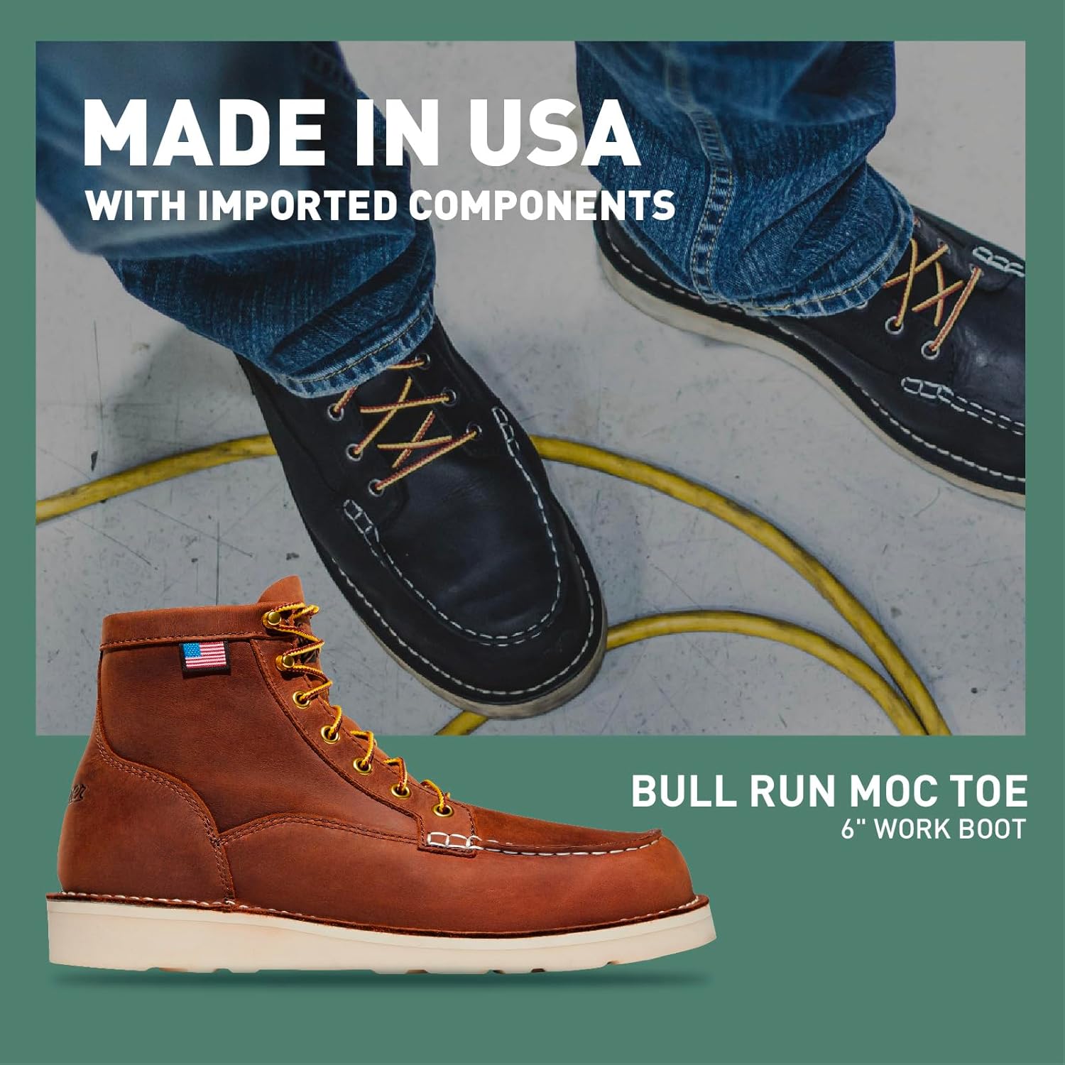 Мужские ботинки Danner 6 Bull Run с мок-то носком - верх из полной кожи с масляной обработкой, противоскользящая подошва клиновидной формы и стелька с трехслойной амортизацией, стойкость к электрическому току (EH), Tobacco — фото 2