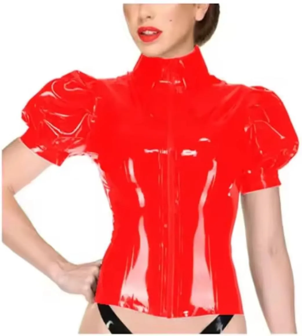 

Женский топ Puff с короткими рукавами из искусственной кожи PVC, застежка-молния, Slim Fit BGGJJ