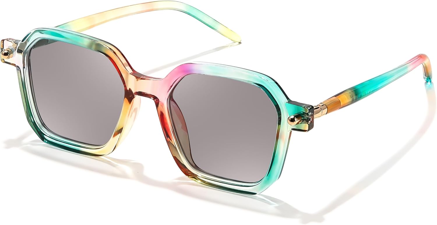 

Солнцезащитные очки FEISEDY в винтажном квадратном стиле для мужчин и женщин, классические, ретро, ​​модные, с большой оправой, защита от ультрафиолета UV400, артикул B0154, 002 Rainbow & Light Grey