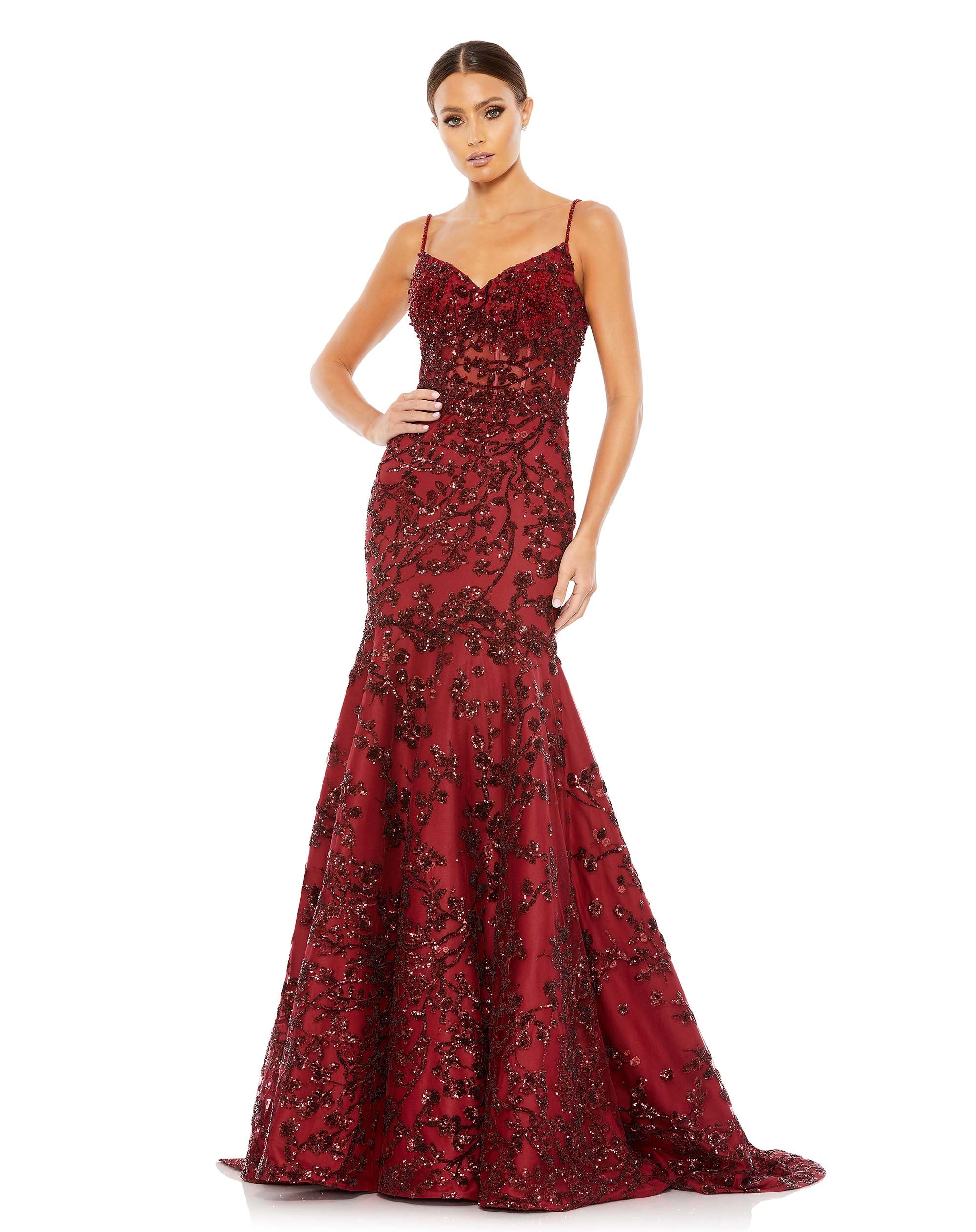 

Платье-труба с корсетом и блестками Illusion Mac Duggal, цвет burgundy