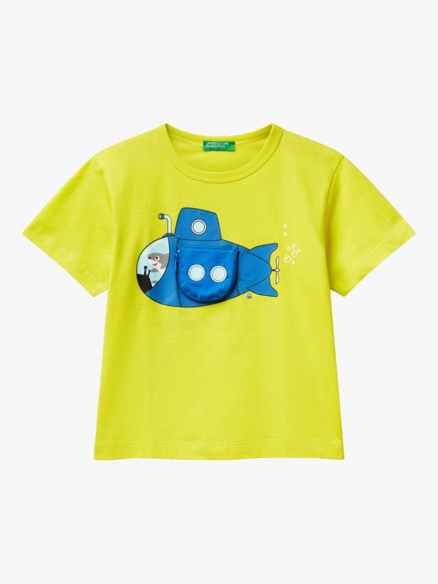 

Детская хлопковая футболка-субмарина с молнией Benetton, Lime