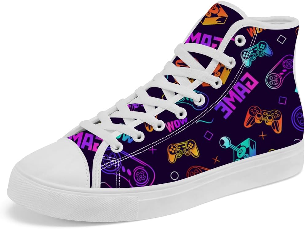 

Высокие кеды из холста с видеоигровым дизайном, спортивные туфли на шнуровке для мужчин и женщин Chebing, синий/фиолетовый