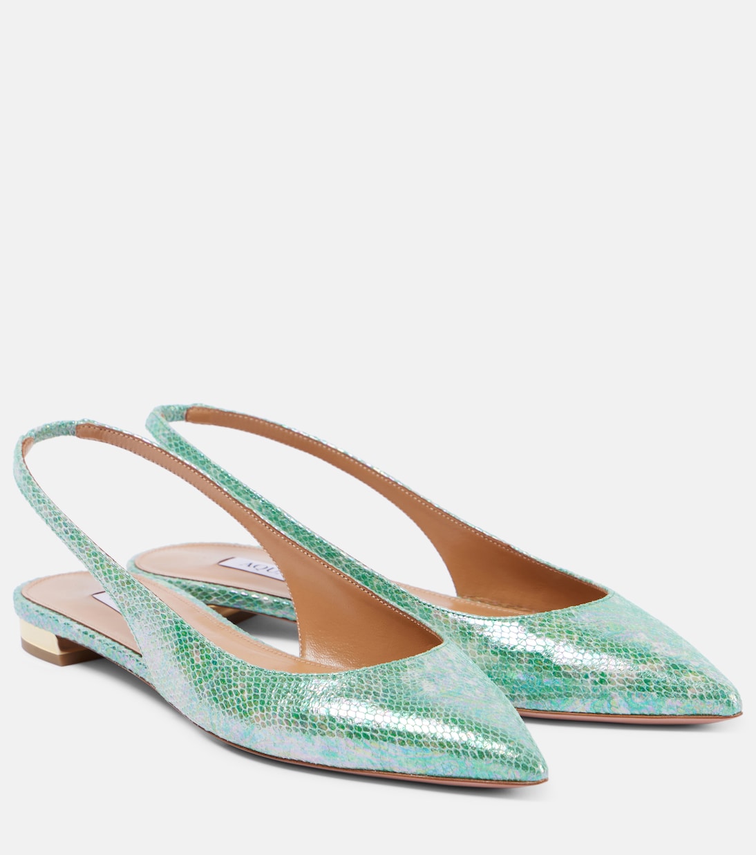 Туфли-лодочки Purist из кожи с ремешком на пятке и эффектом змеи Aquazzura, Sparemint