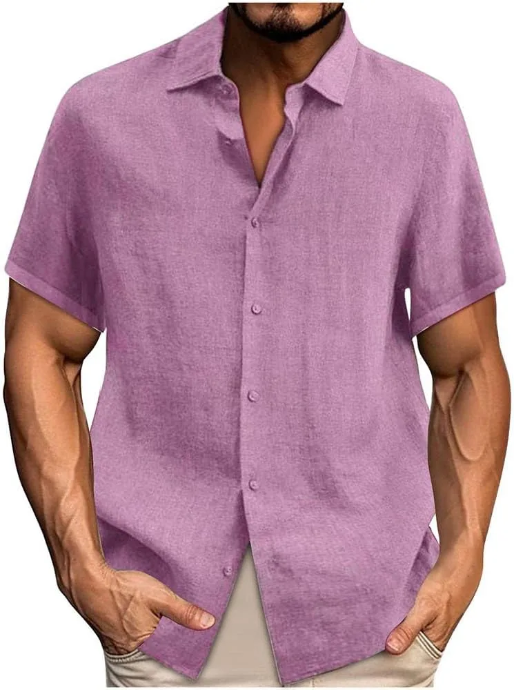 

Льняная рубашка для мужчин Casual Button Down с коротким рукавом Ssuyeuri