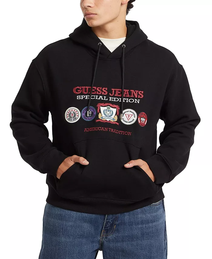 

Мужская худи с логотипом и принтом GUESS JEANS, черный