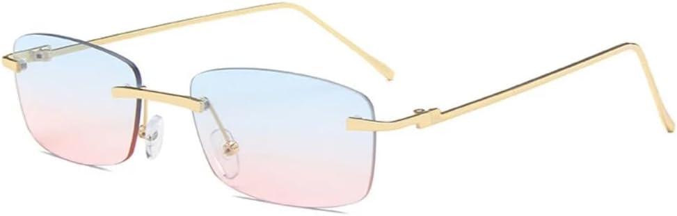 

Модные маленькие прямоугольные солнцезащитные очки без оправы для женщин в винтажном стиле с прозрачными линзами цвета океана, для мужчин — градиентные очки с защитой от УФ-излучения UV400 UUPTTPL, Blue Pink