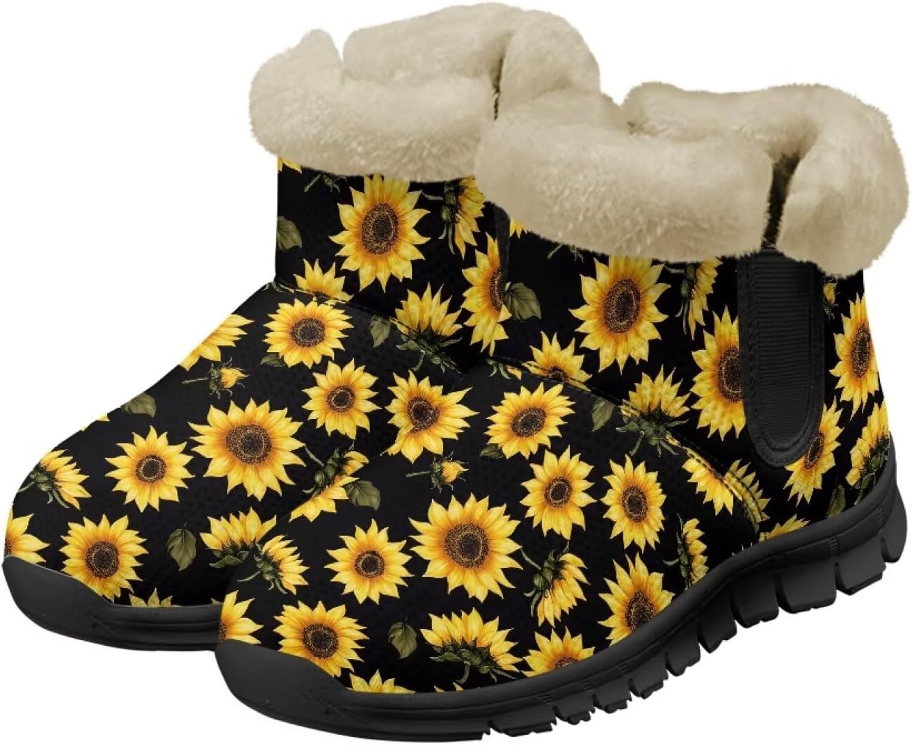 

Зимние теплые ботинки для взрослых, ботильоны до щиколотки, легкое надевание и снятие, противоскользящие, легкие обувь для женщин и мужчин Noprintge, Sunflower