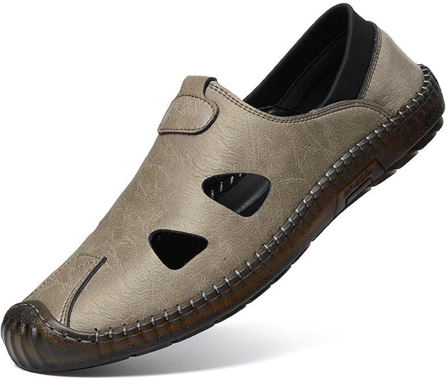 

Мужские повседневные сандалии с закрытым носком - легкие кожаные сандалии, дышащие туфли для прогулок для ежедневного или активного отдыха Abborora, хаки