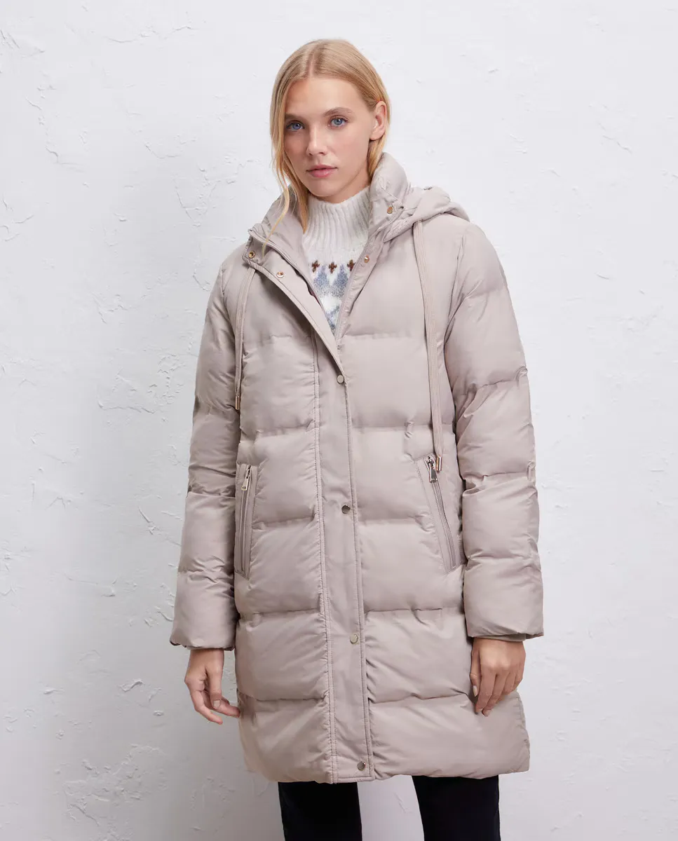

Длинный женский пуховик с золотой пуговицей Easy Wear, цвет Topo