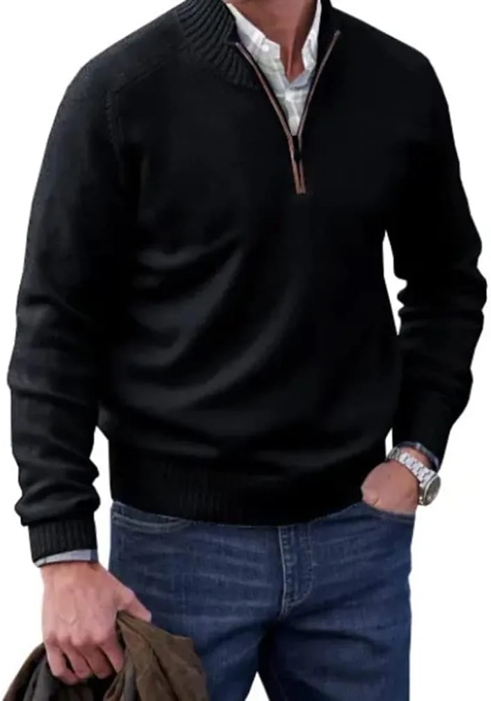 

Мужской свитер с длинным рукавом, вязаный, casual, slim fit, с четвертью молнии и воротником-поло Aulemen