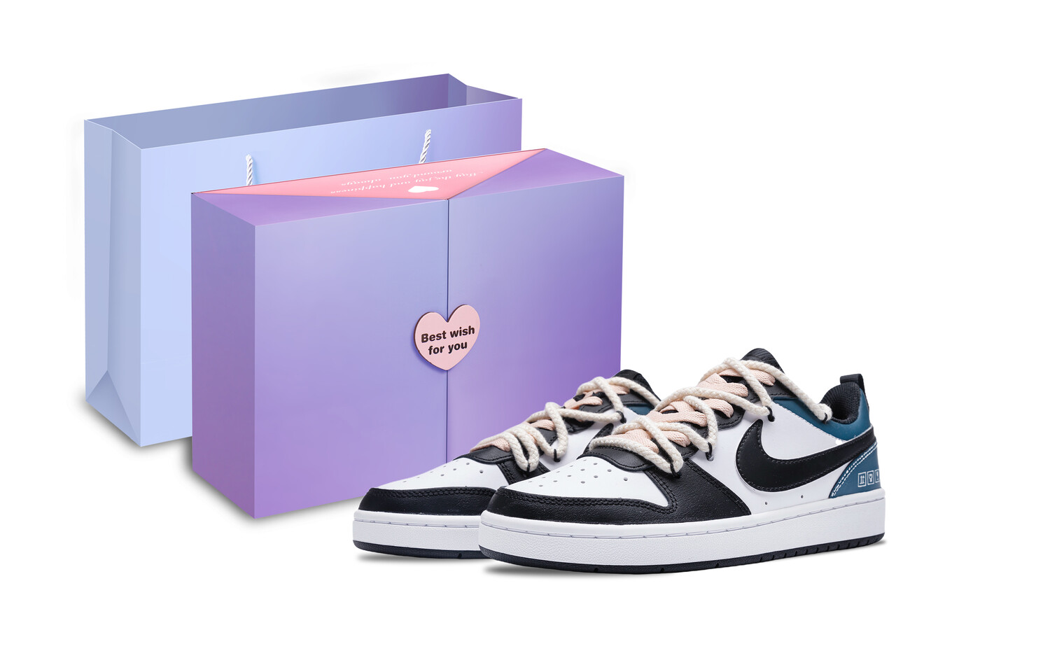 

Кроссовки Nike Court Borough Skateboarding Shoes Women's Low-top University Blue/Black/White, синий