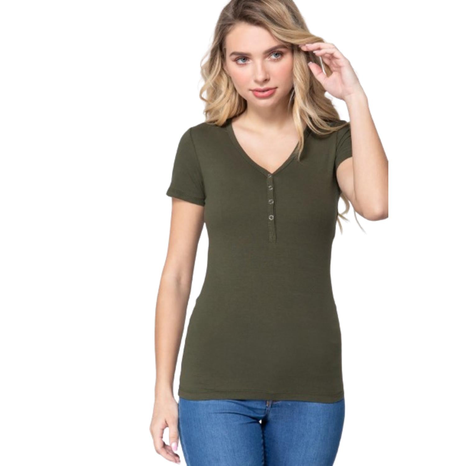 

Короткий Slv V-образный вырез хенли трикотажный топ FASHNZFAB, цвет true olive