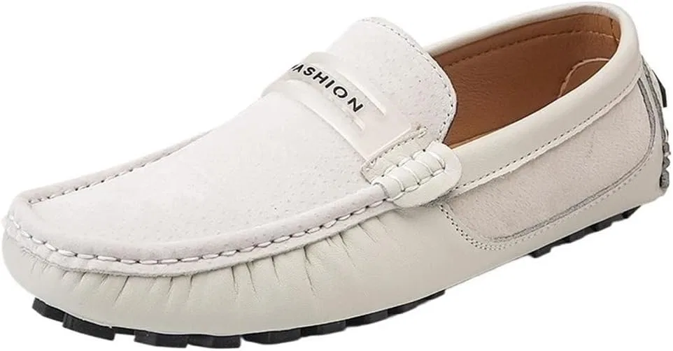 Мокасины замшевые мужские, Loafers Slip On, белые DHFIRUFSHLO