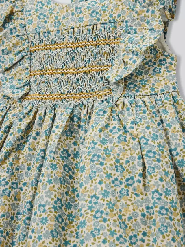 Детское платье с мелким принтом и ручной сборкой, голубое с мелким принтом John Lewis Heirloom Collection — фото 3