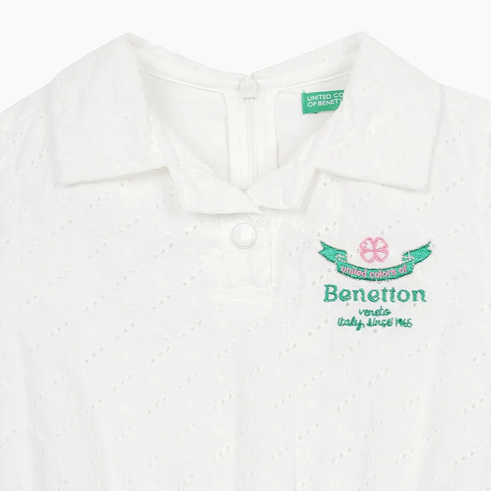 Детское платье Lovely Collar цвета айвори от Benetton Kids — фото 3