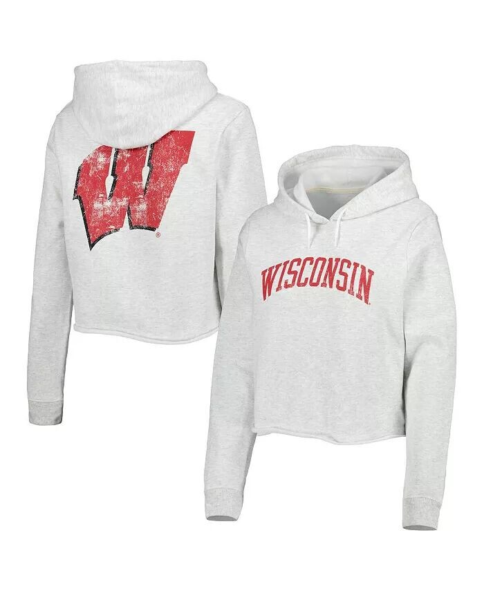 

Женская укороченная толстовка с капюшоном Ash Wisconsin Badgers 2-Hit 1636 League Collegiate Wear
