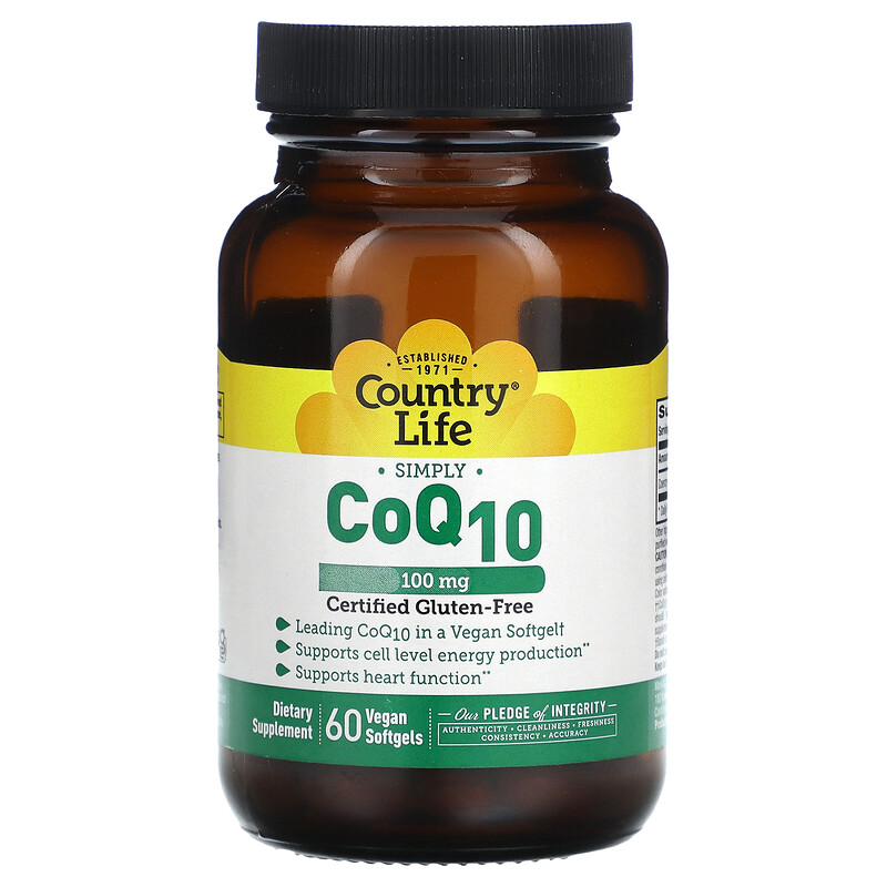 

Country Life, Simply CoQ10, 100 мг, 60 веганских капсул