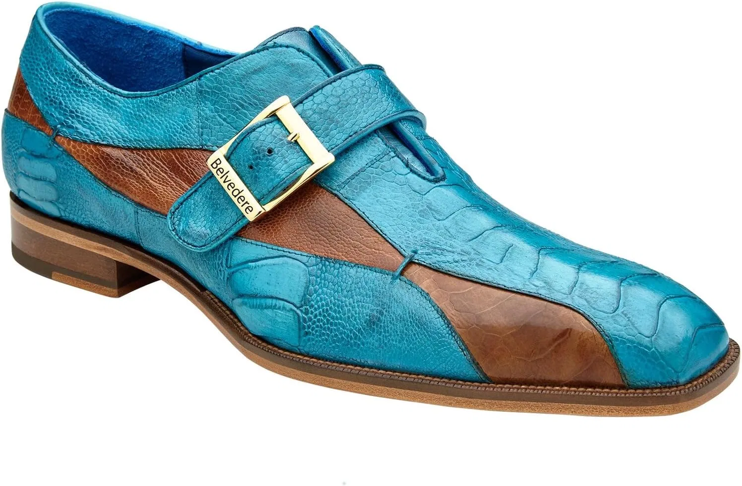 Ботинки Oxford & Derby, кожа страуса, Belvedere, Ant. Ocean Blue/Brandy